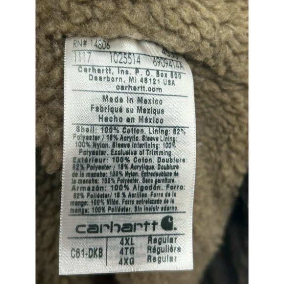 Carhartt C61 DKB Sherpa-Lined Work Coat Jacket Men’s 4XL Dark Brown Duck Chore - Picture 14 of 15